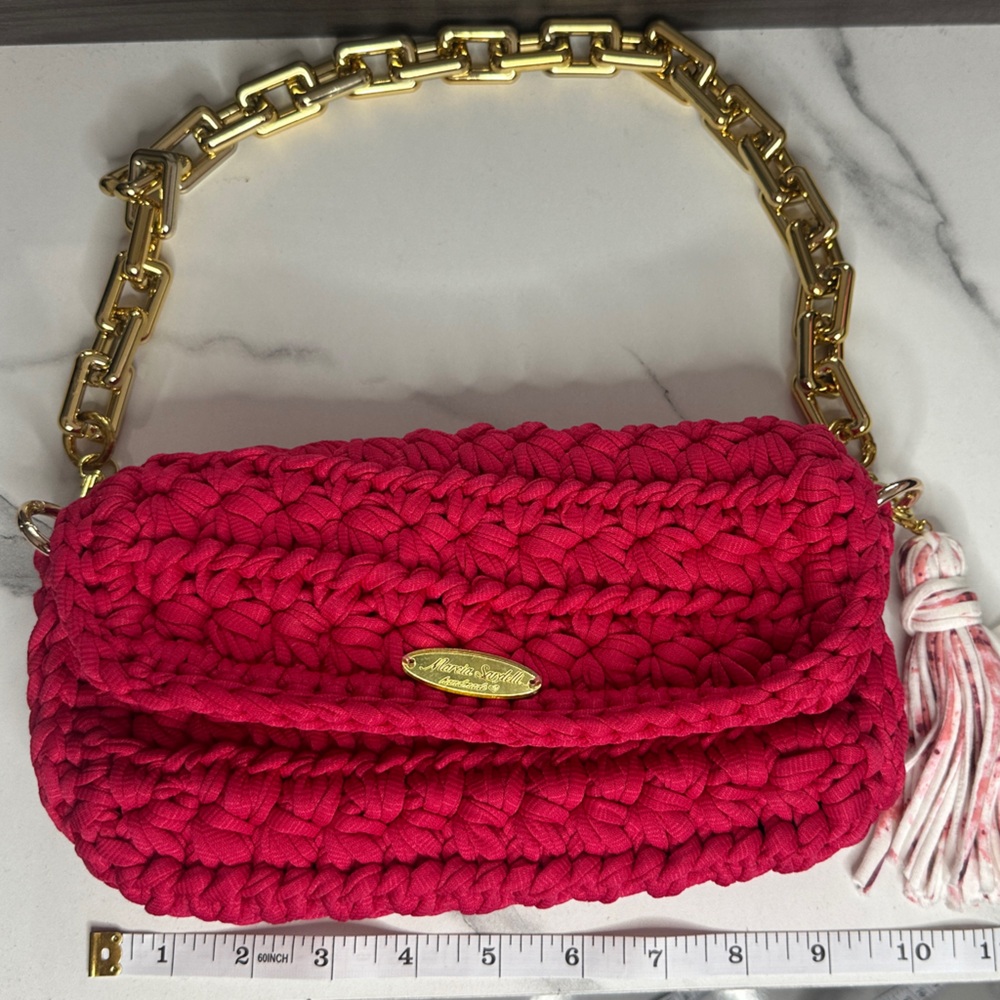 Pink and Gold Crochet Shoulder Bag